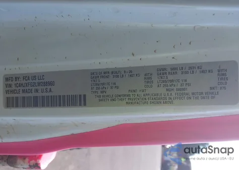 2020 Jeep Wrangler Unlimited Rubicon 4X4 z USA, uszkodzony, nr VIN 1C4HJXFG2LW288960